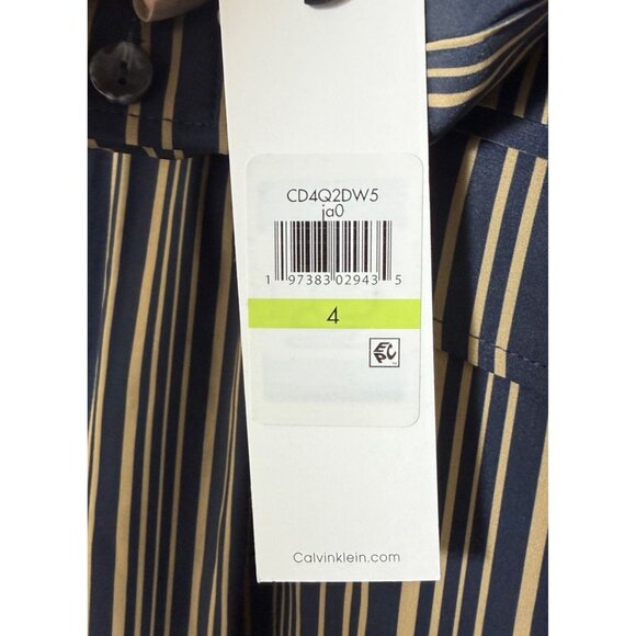 Calvin Klein Womens Black Tan Stripe Zip Up Collar Long Sleeve Sheath Dress Sz 4 - Picture 7 of 12